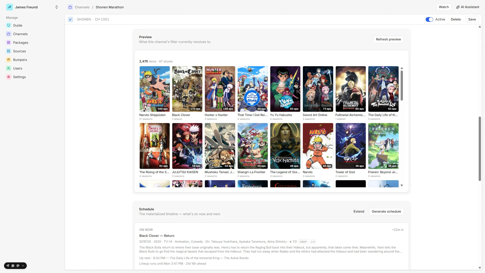 Previewing a channel's schedule before it goes live