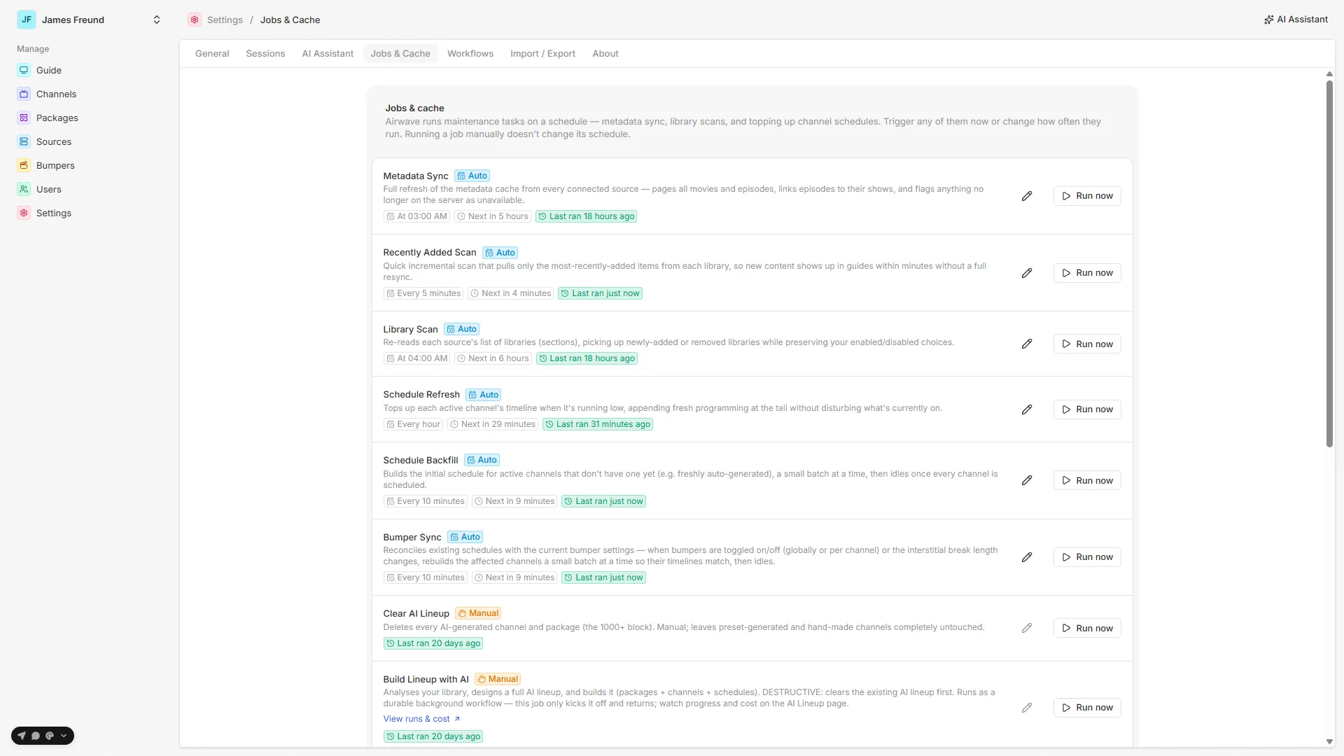 The Settings → Jobs admin page
