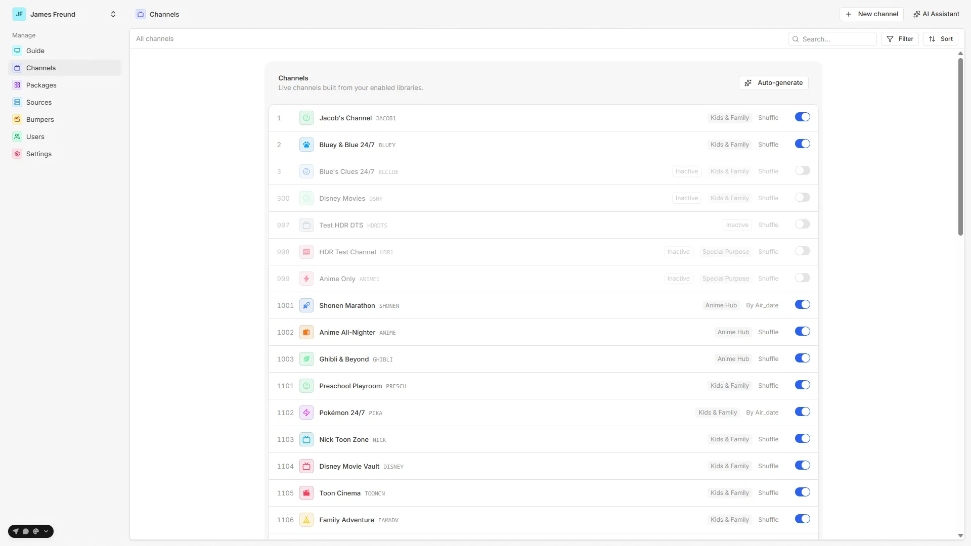 The Airwave admin: channels