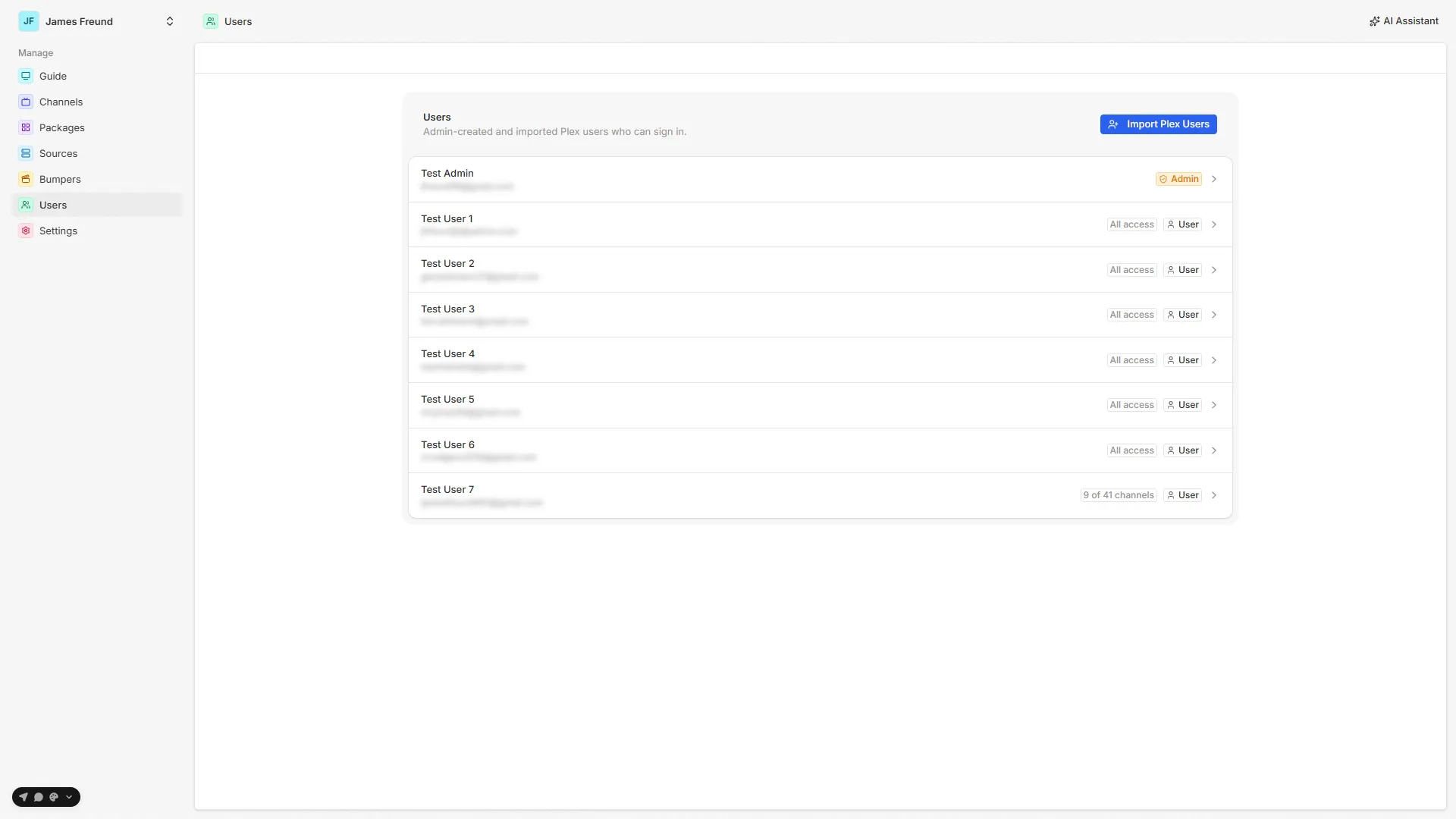 Per-user access management in the admin